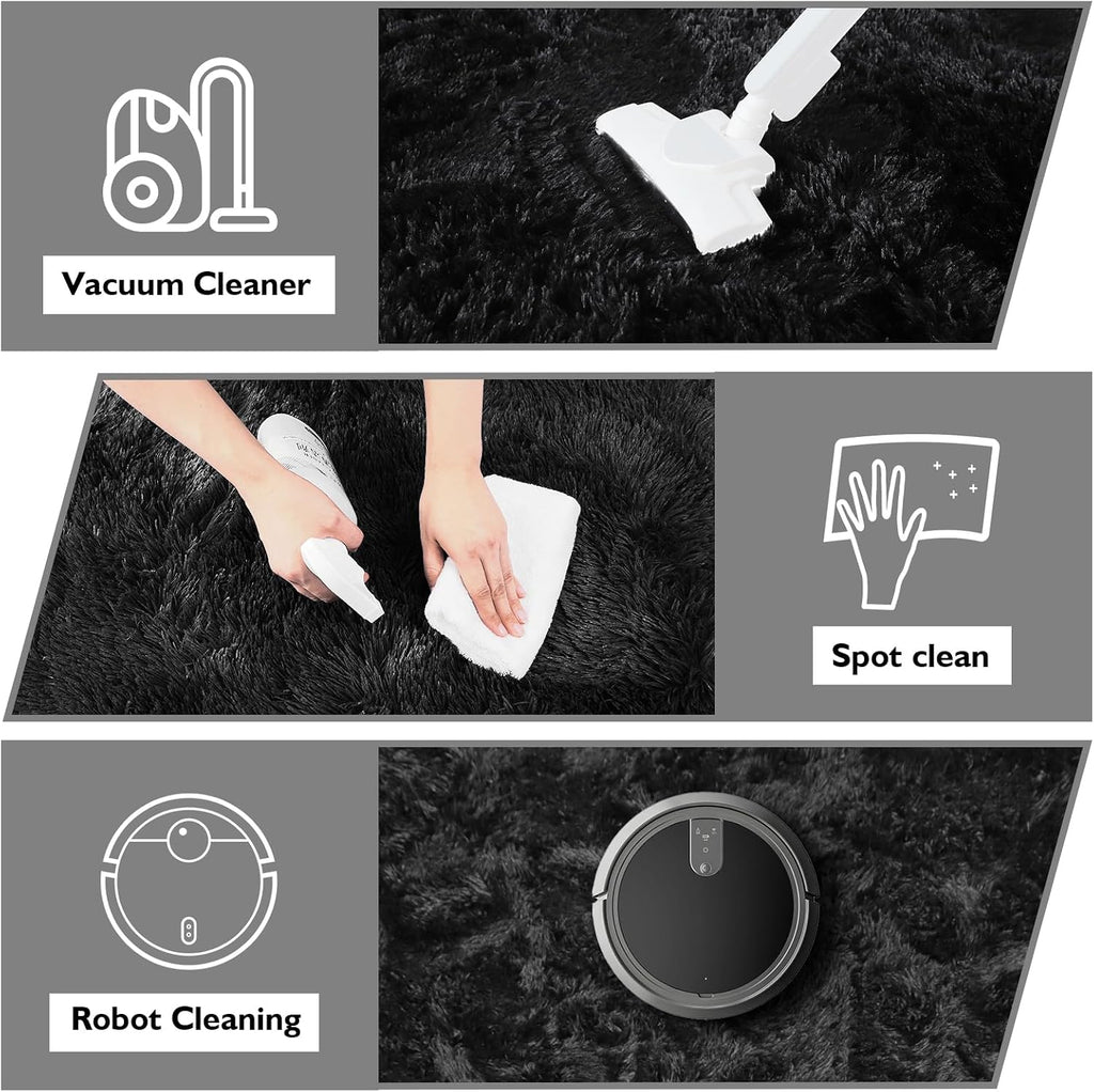 8x10 Fluffy Area Rugs,Black Large Shag Area Rug
