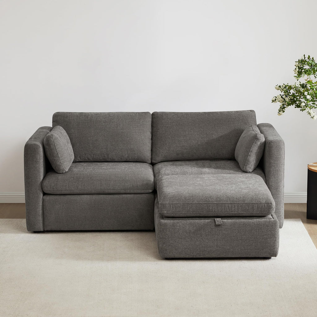 78" Modular Sectional Sofa, 3 Seat Modular Couch, Grey