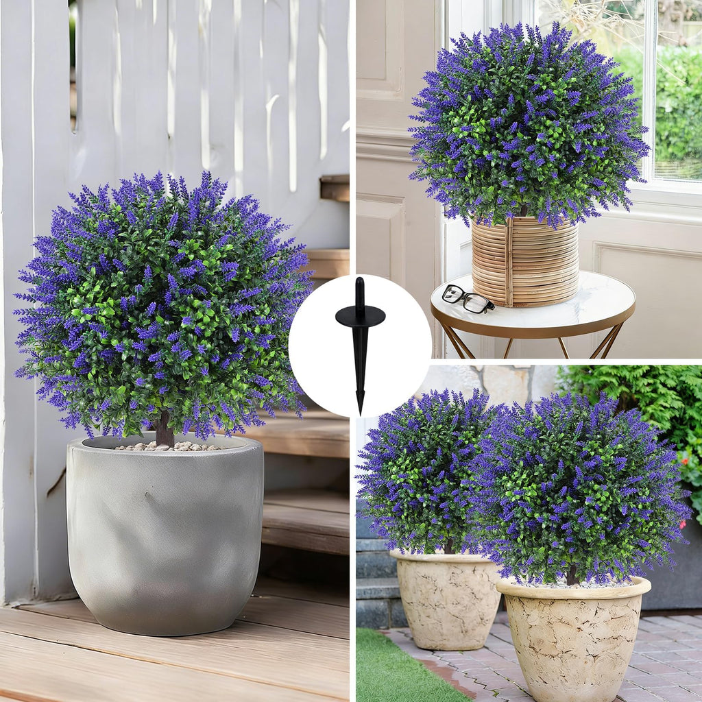 25" Artificial Lavender Topiary Ball Trees Set of 2 with Ground Spikes