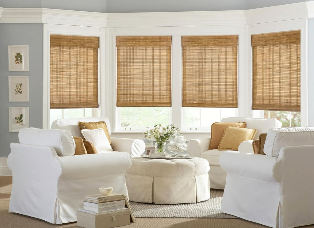 No Drill Bamboo Roman Shades, 22x64, Tuscan B | Light Filtering Window Treatment, No Tools Cordless Roll Up Bamboo