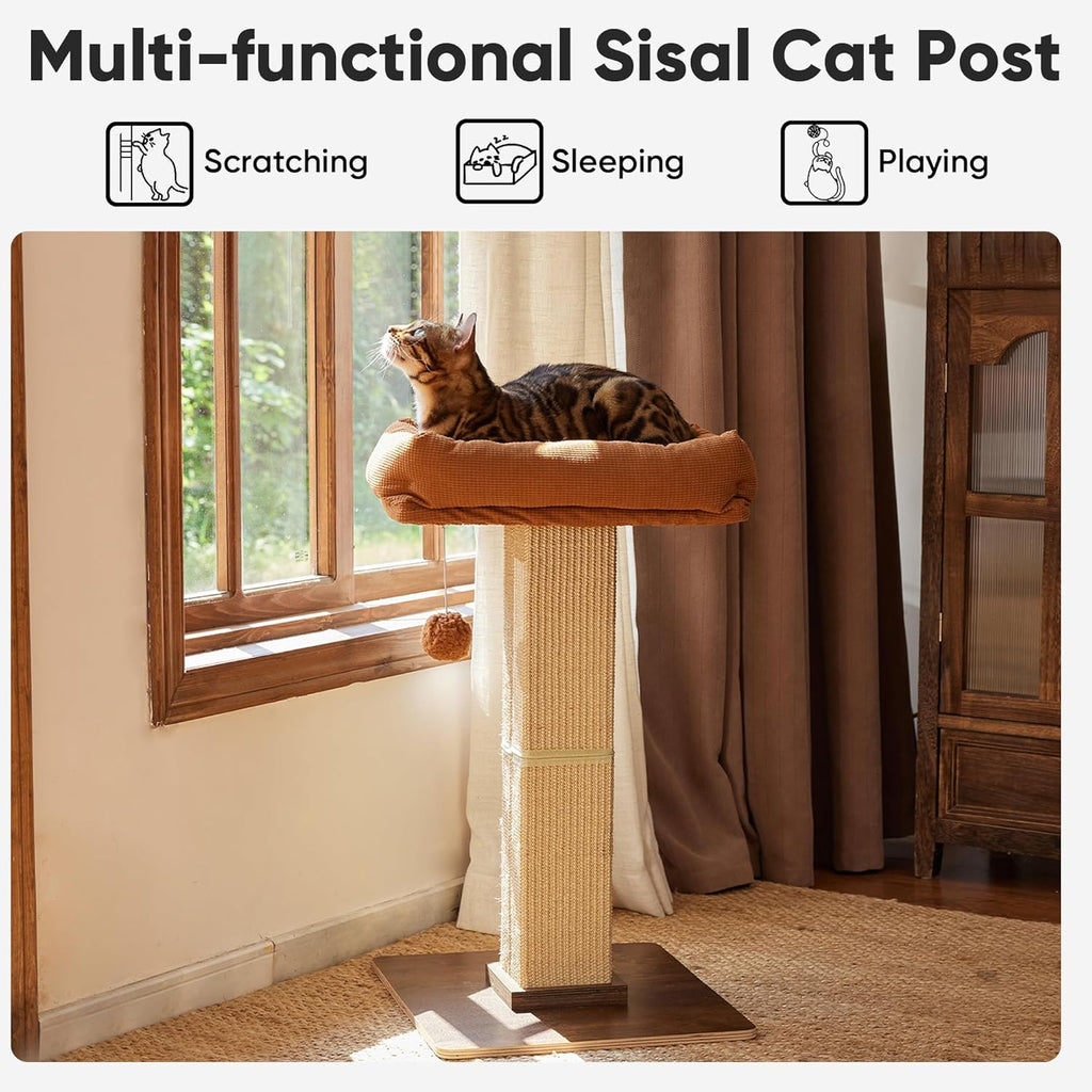 Cat Scratching Post, Retro-Style Tall Scratch Posts with Perch for Infoor Cats Adults