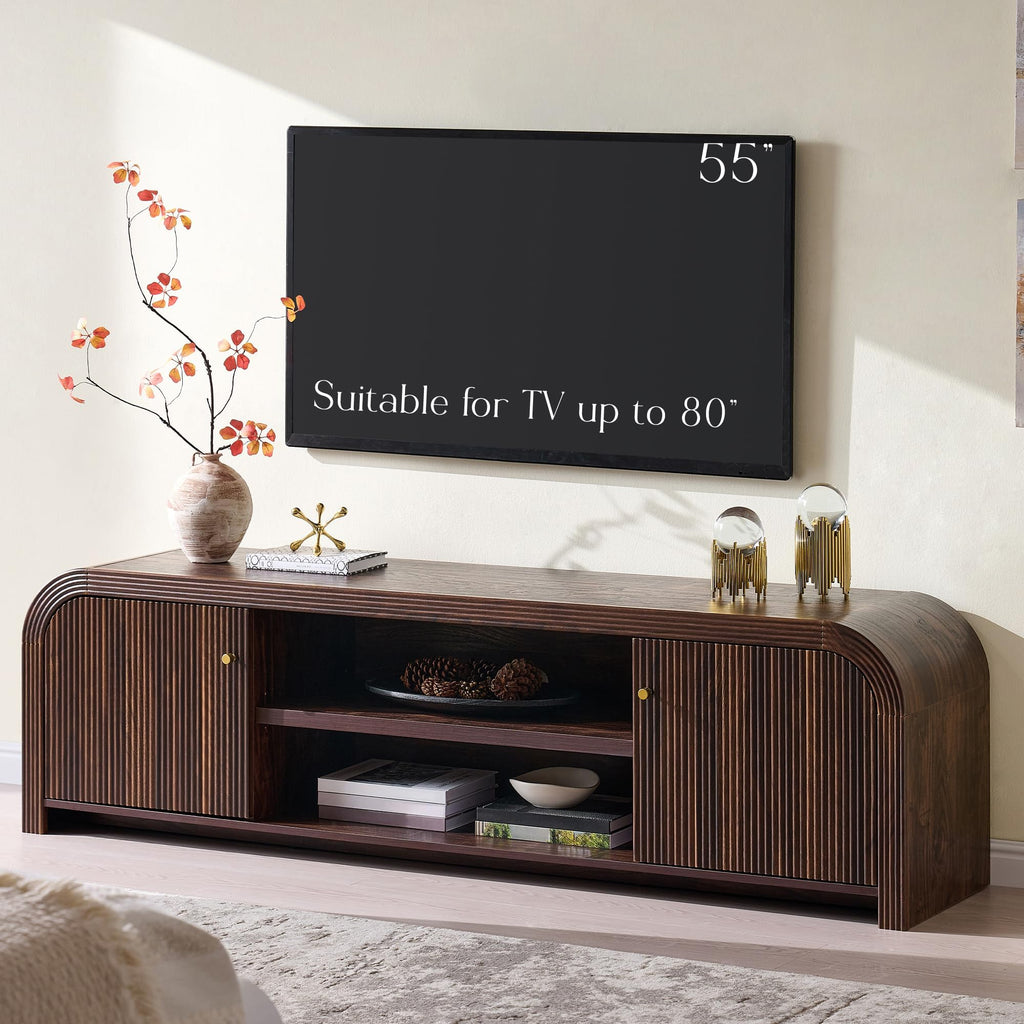 70" Modern Fluted TV Stand with Storage, Dark Walnut