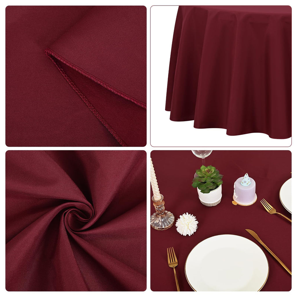10 Packs Burgundy Round Tablecloth - 120 Inch, Polyester