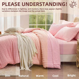 Pink Queen Comforter Set 7 Pieces, Luxury Seersucker Queen Bed Set for All Seasons