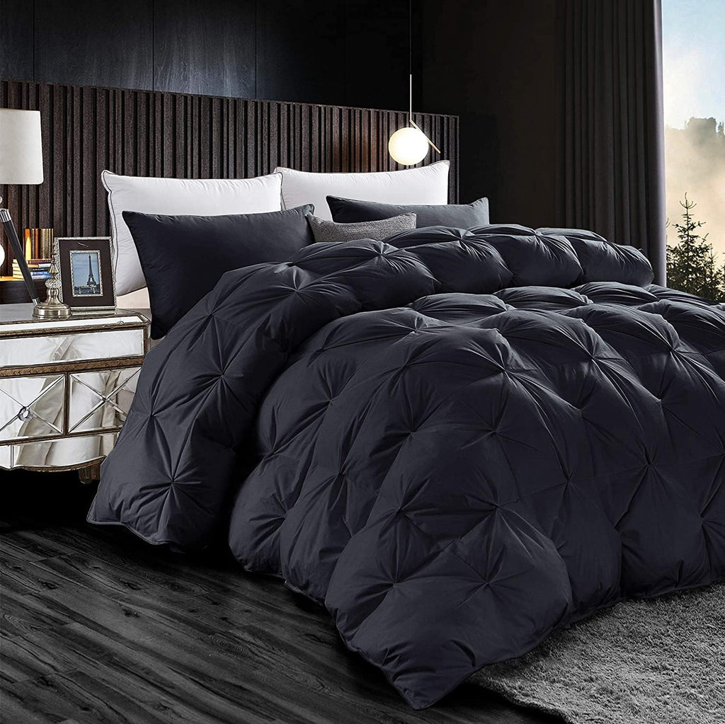 Luxurious All-Season Goose Down Feather Fiber Comforter Twin Duvet Insert, Exquisite Pinch Pleat Design, Premium