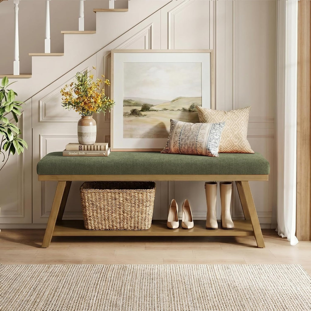 45" Entryway Bench Upholstered Storage Bench Shoe Rack Bench , Mudroom, Balcony, Sturdy Indoor Bench Seat Holds Up to