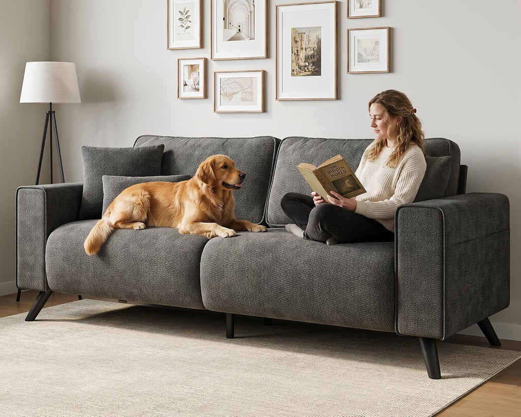 85" Modern Loveseat Sofa , Oversized Loveseat Couch with Deep Seat, Dark Grey Chenille 2 Seater Sofas