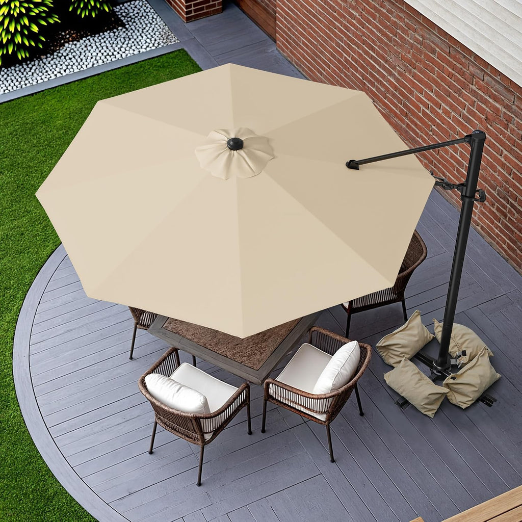 10FT Outdoor Patio Umbrella with High Pedel and 4 Gear Heights, Large Offset Market Umbrella with 360-degree Rotation