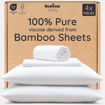 100% Viscose Derived from Bamboo Sheets Queen Size Deep Pocket Set - 4pcs Soft Cooling Sheets Queen Size, Fits Up to
