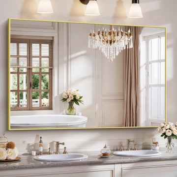 60"x40" Bathroom Mirror for Double Sink, Brushed Gold Vanity Mirror