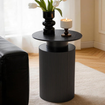 Fluted Side Table with Storage, 24" Round Reversible Wood End Table