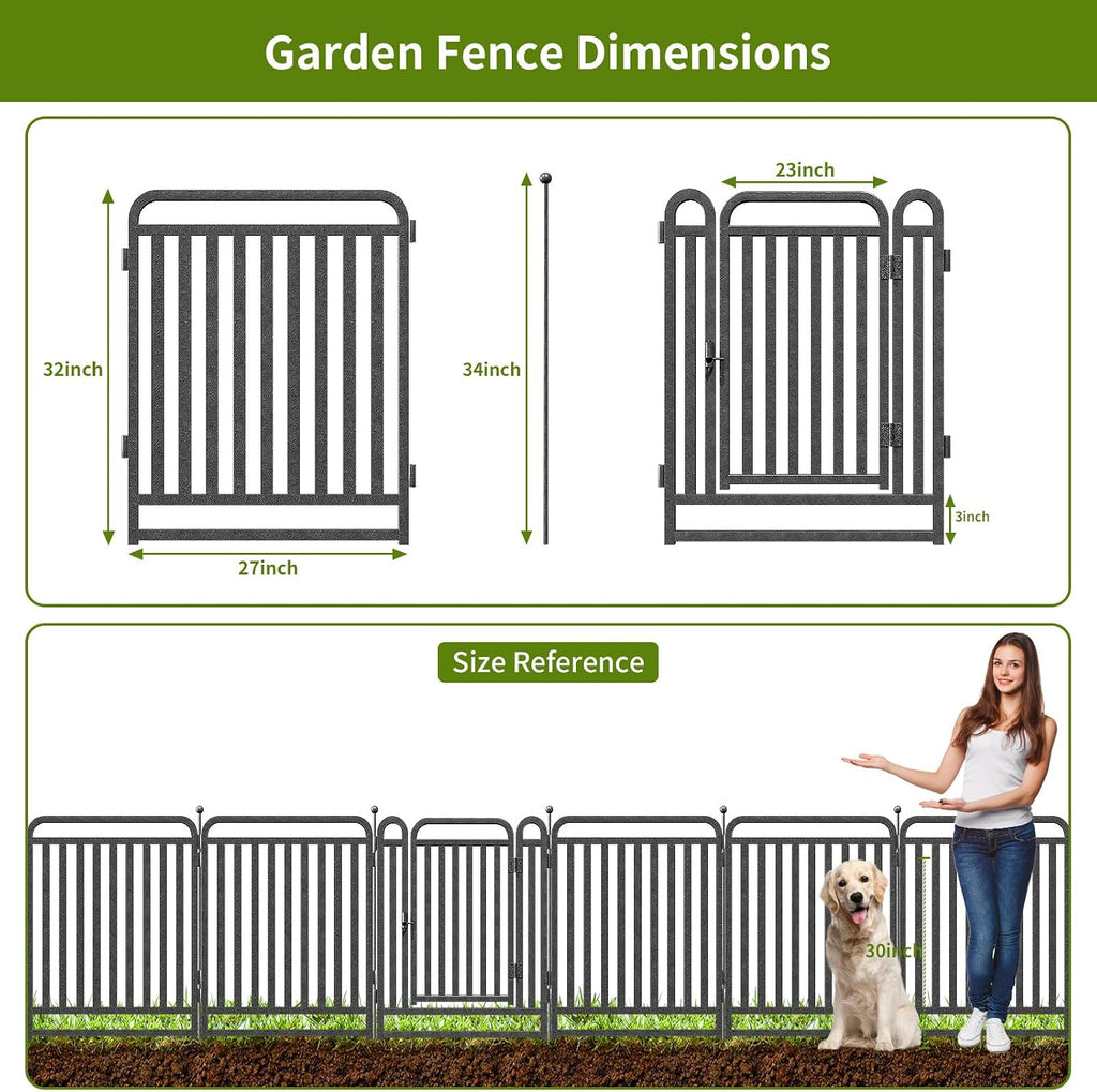 Heavy Duty Garden Fence Animal Barrier, 32" H x 27" L Rust Resistant Dog Fence Outdoor for Yard,Portable Animal