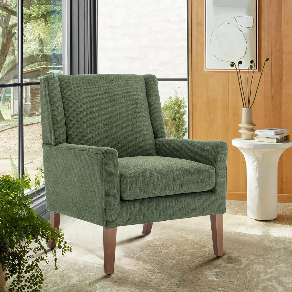 Modern Wingback Living Room Chair, Upholstered Fabric Accent Armchair, Single Sofa Chair with Lounge Seat and Wood