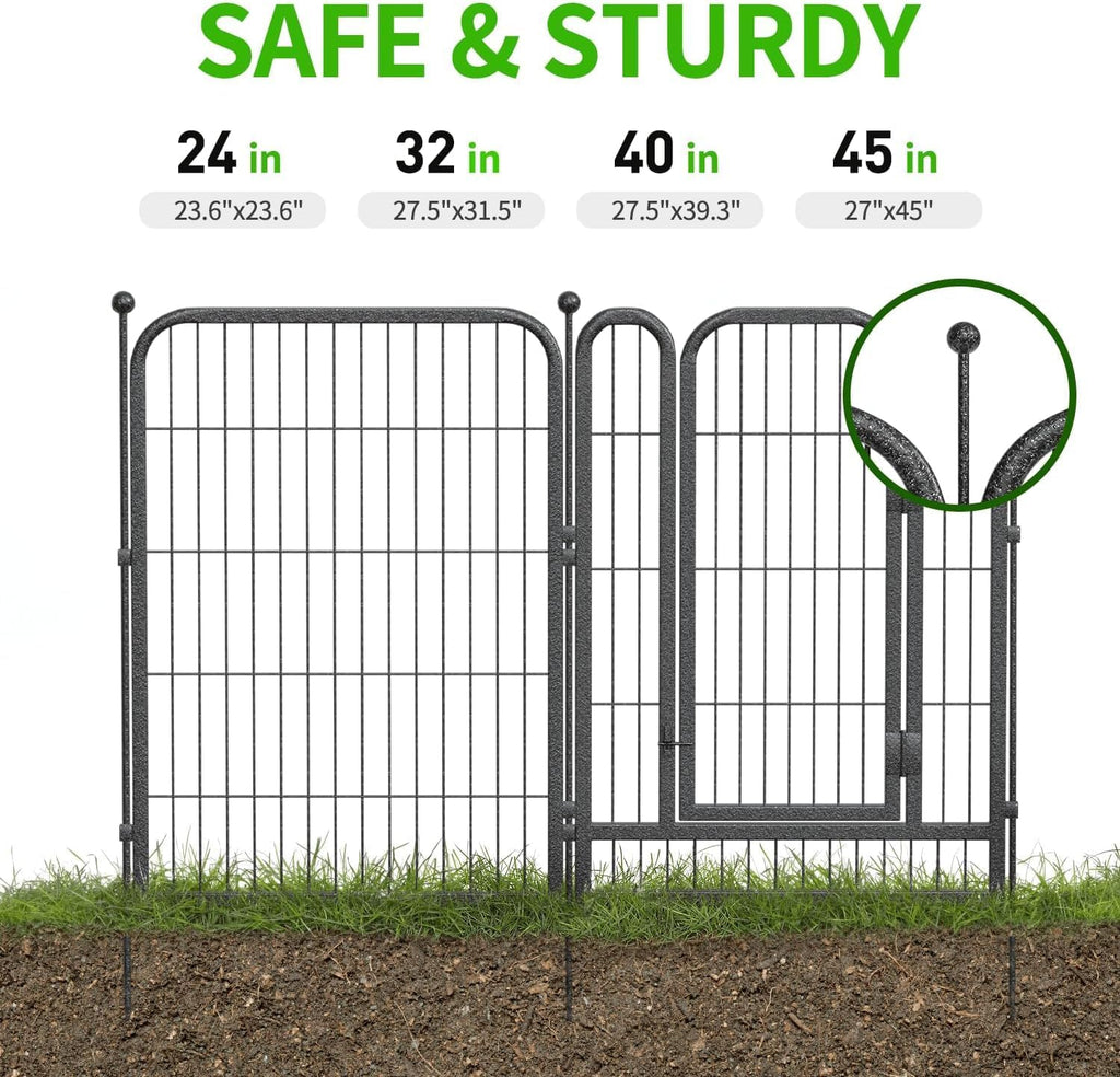 Decorative Garden Metal Fence 36ft (L)×40in (H) with 14 Panels 2 Gate Outdoor, No Dig Rustproof Wire, Animal Barrier