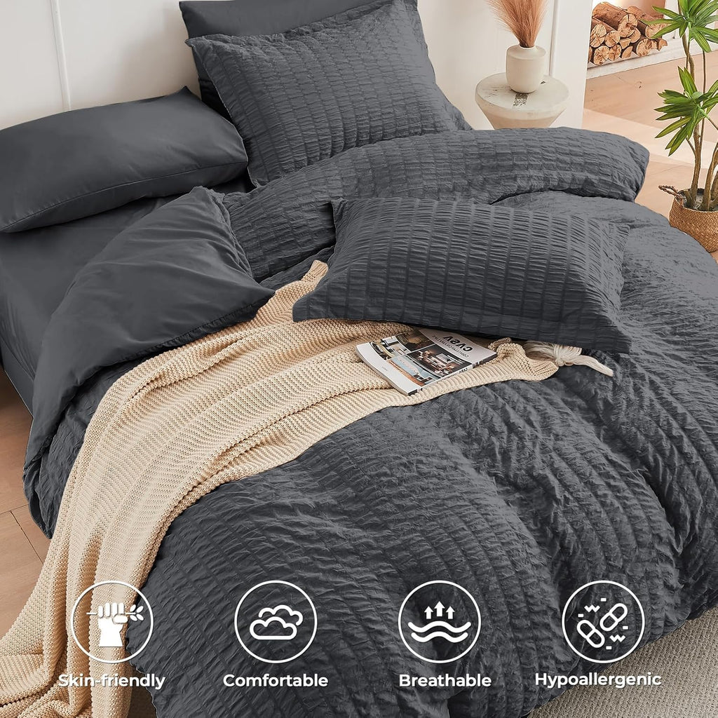 Comforter Sets Seersucker 7 Pieces, All Season Luxury Bed in a Bag, Bedding Set with Comforters, Sheets