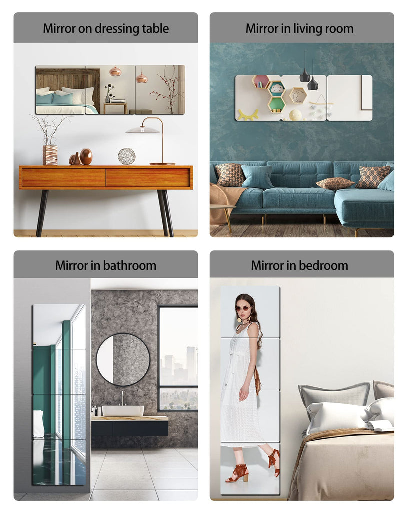 Unbreakable Full Length Wall Mirror, Mirrors, Over The Door Mirror, 2 Pcs 24"x14", Shatterproof Plexiglass Acrylic, Long