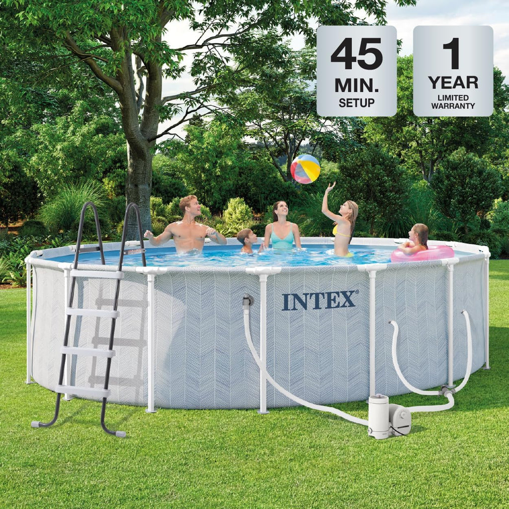 26745EP 16ft X 48in Chevron Prism Frame Premium Above Ground Swimming Pool Set with 1500 GPH Filter Pump, Removable