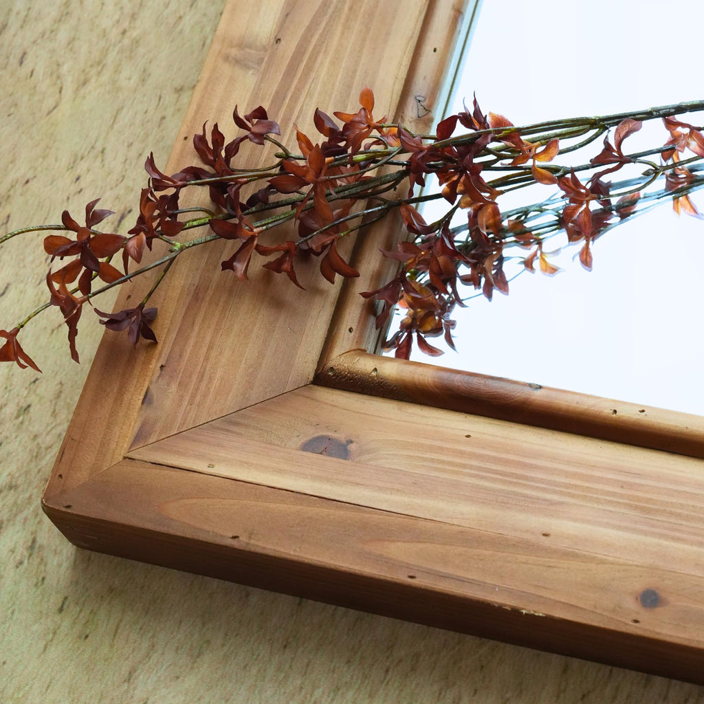 Rustic Farmhouse Wall Mirror, Solid Wood Frame Square Decorative Mirror, Country Style Accent Mirror, 32"x32"