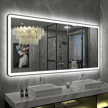 60"x30" LED Lighted Bathroom Mirror for Wall, Large Framed Bathroom Vanity Mirror with Lights, Independent Backlit