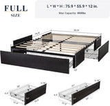 Full Platform Bed Frame with 3 Storage Drawers, Faux Leather Upholstered, Wooden Slats Support, No Box Spring Needed
