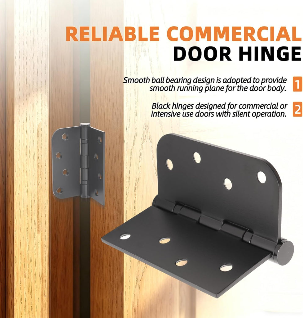 3 Pack Black Heavy Duty Pin Removable 4" X 4 Inch Stainless Steel Ball Bearing Square Door Hinges with 5/8" Radius