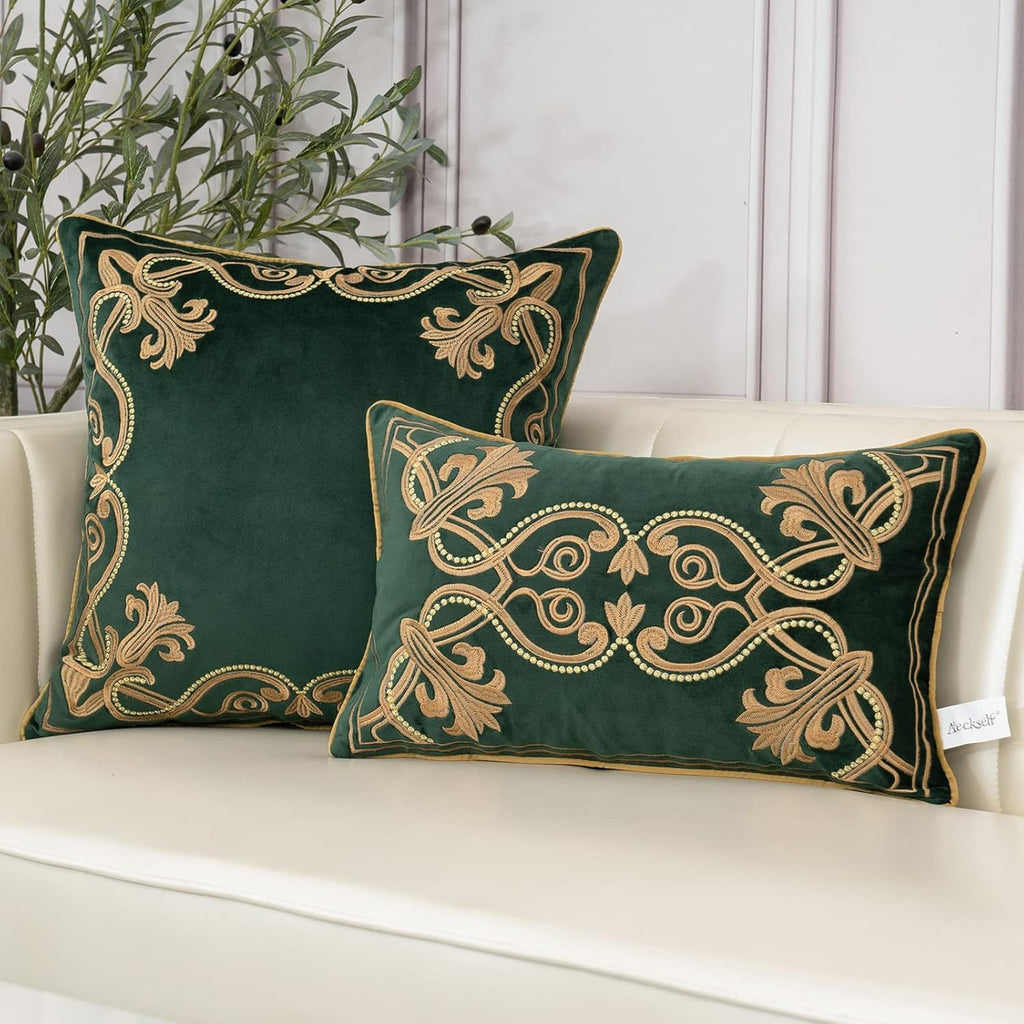European Luxury Velvet Throw Pillow Cover 18 x 18 Inch, Embroidery Floral Pillow Cover Home Decor Pillowcase, Dark