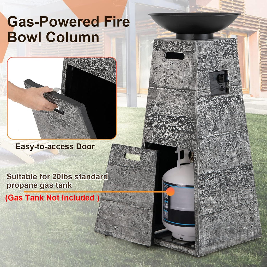 Propane Fire Bowl Column, Outdoor Burning Fire Bowl W/Lava Rocks & PVC Cover, 30,000 BTU Heat Output