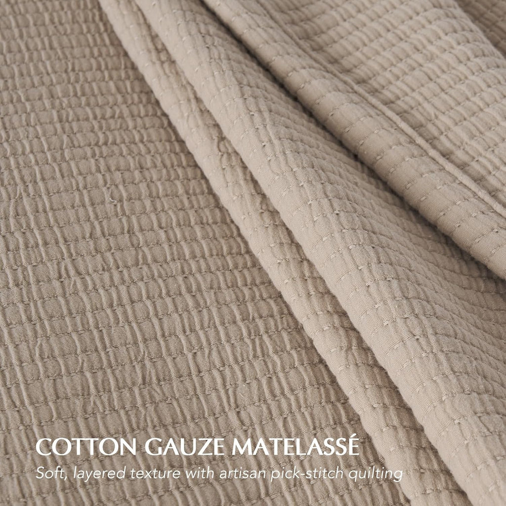 Cotton Gauze King Bedspread, Ultra Soft Prewashed Pick Stitch Matelassé Coverlet, Lightweight Textured Oversized King