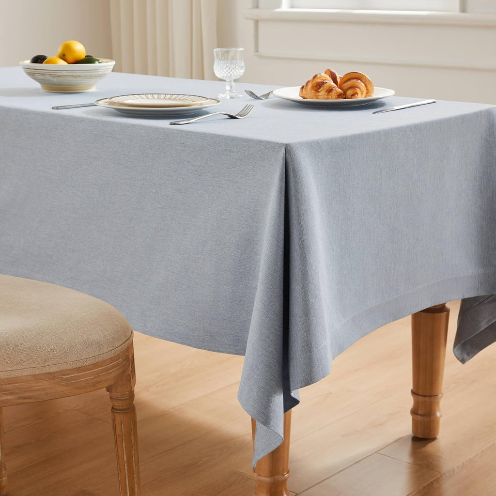 Basic Linen Textured Table Cloth, 60 x 120 Inch Chambray Blue, Farmhouse Style Light Blue Rectangle 