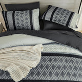 Cottolester Boho Comforter Set King,Black Gray Striped Bed in a Bag,Fall Plaid Comforter and Sheet Set,Soft Microfiber