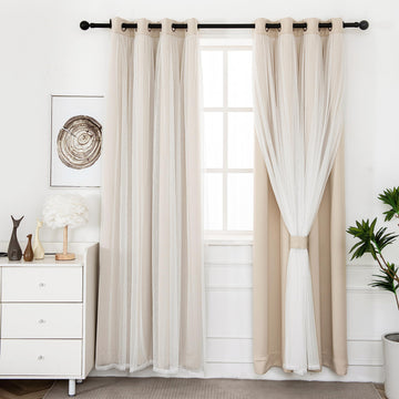 Blackout Curtains with Sheer Overlay, Beige, 52x84 Inches