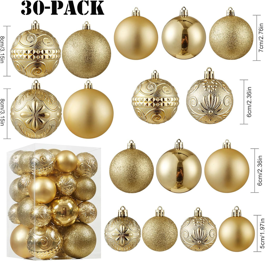 Christmas Ball Ornaments - Shatterproof Christmas Ornaments Set Plastic Hanging Christmas Decorations Holiday - Set of 30