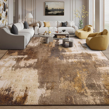 Washable Area Rug 9x12, Non-Slip Low Pile Abstract Brown
