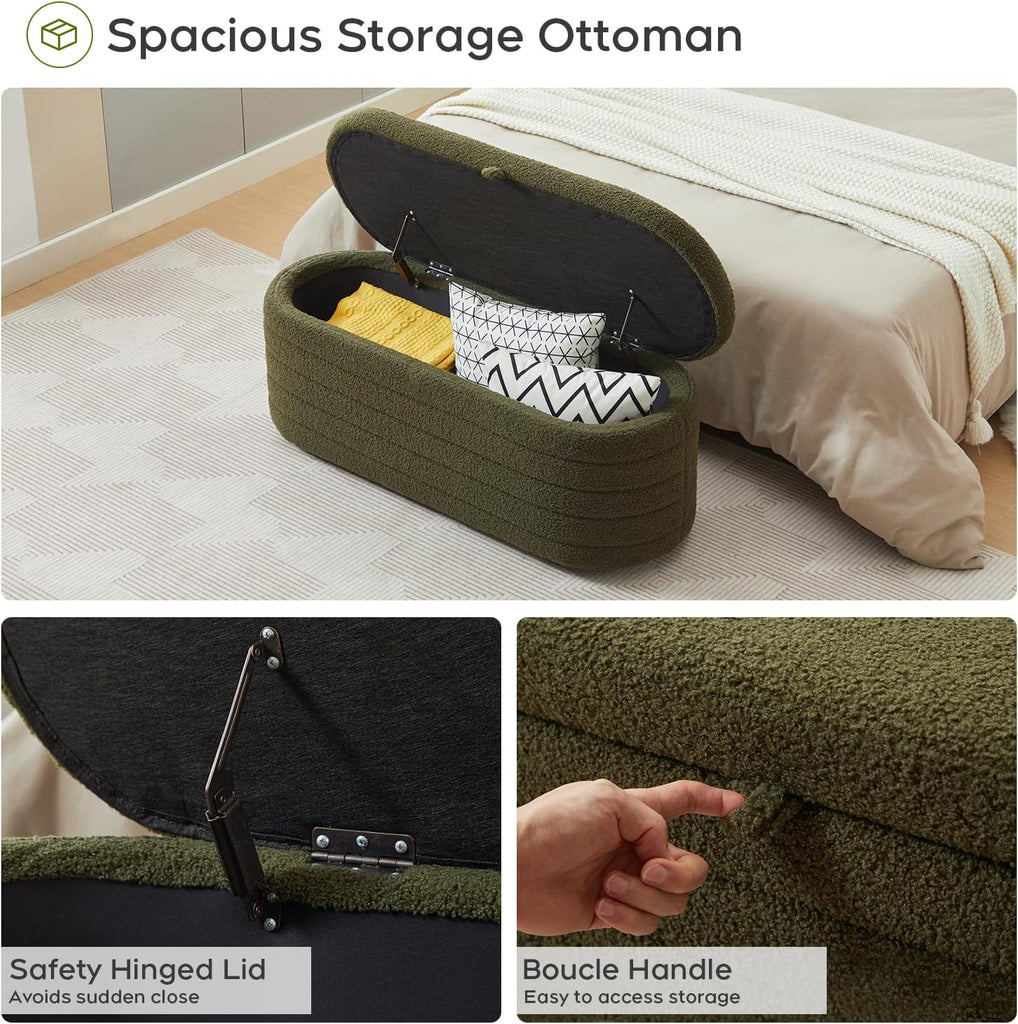 Storage Ottoman Bench End of Bed ,45 inch Boucle Upholstered Entryway Shoe Seat Bench w/ Storage,Sherpa Modern Cute