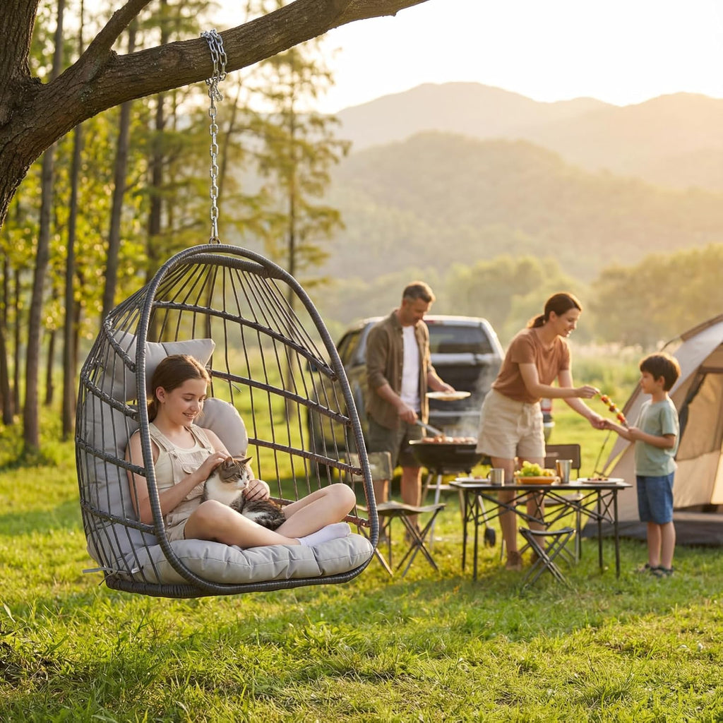 Hanging Egg Chair Outdoor Without Stand, Indoor Swing Egg Basket Ceiling Tree Chairs with Cushion, 350lbs Egg-Shaped