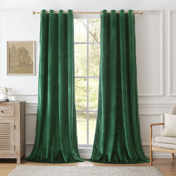 Velvet Green Grommet Blackout Curtains 84 inch Length