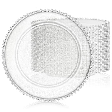 12 Pack Clear Charger Plates Bulk 13 Inch, Transparent