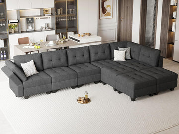 Modular Sectional Sofa with Storage L Shaped Couch with Chaise Sectional Sofa with Ottoman, 9 Seats, Dark Grey