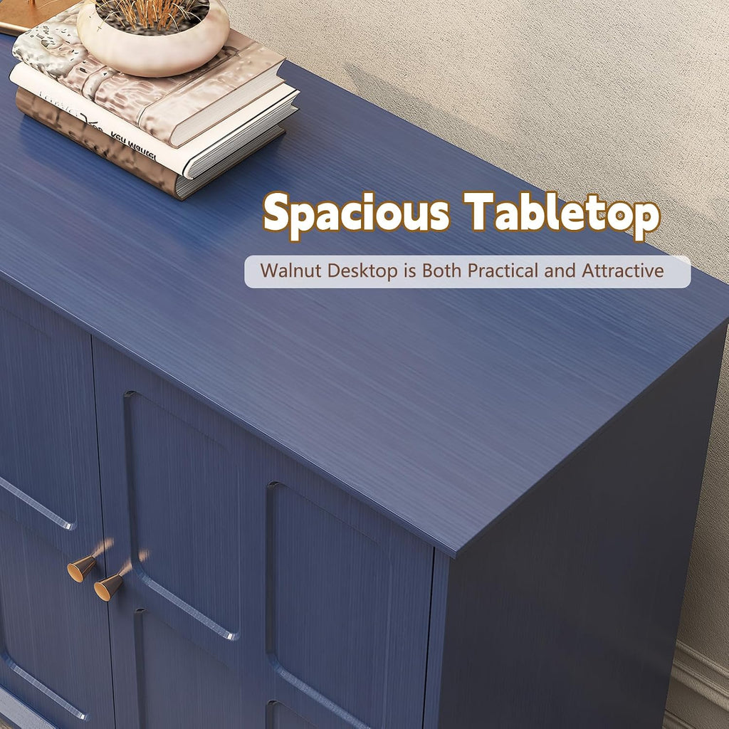 Blue Sideboard Buffet Cabinet with Storage, Mid-Century Modern Storage Cabinet with 2 Doors and Adjustable Shelves