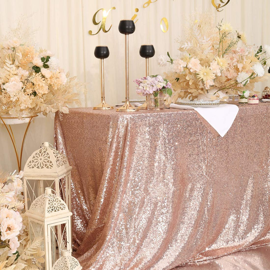 Rose Gold Sequin Tablecloth 72x108 Inch for Wedding