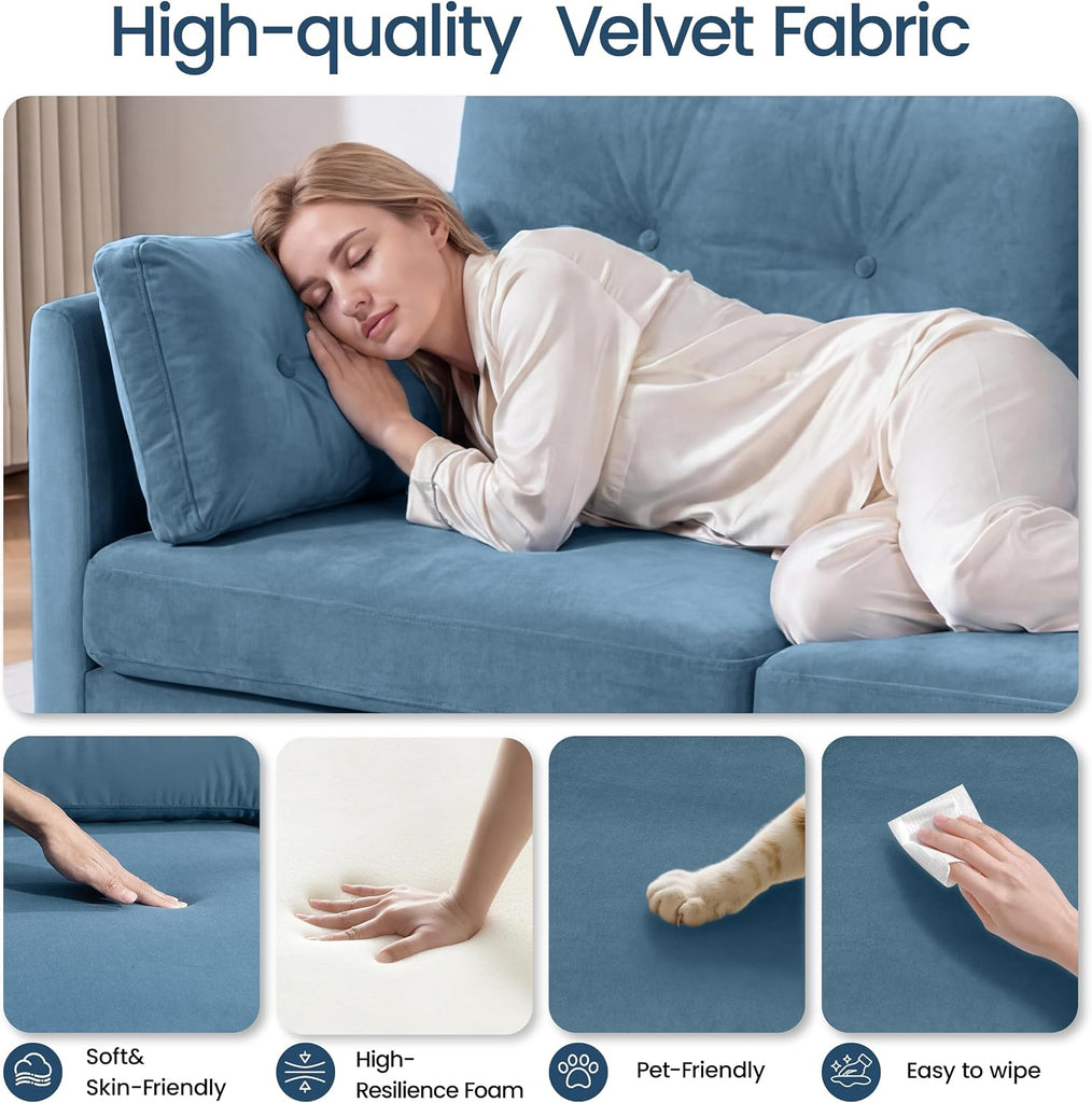 72" Loveseat Sofa Couches , Button Modern Super Soft Velvet 2-Seater Deep Seat Couch Love Seat Apartment Bedroom