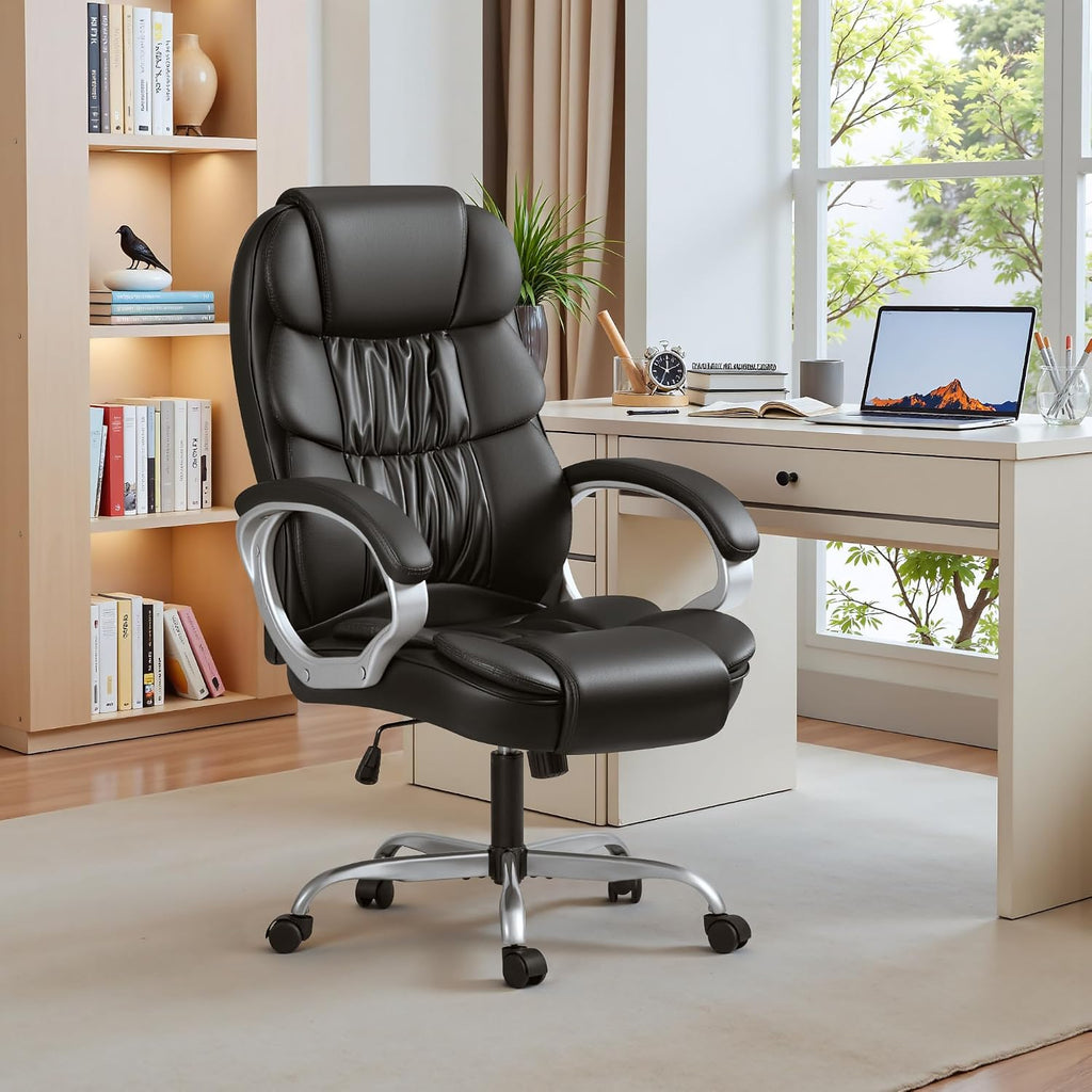 High Back Computer Desk Chair, PU Leather Adjustable Height Modern Executive Swivel Task Chair with Padded Armrests