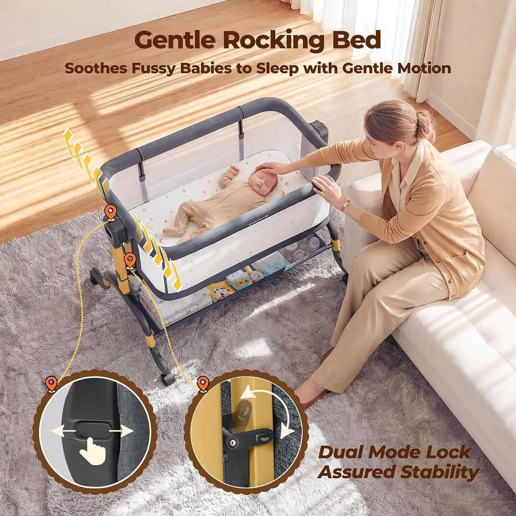 3-in-1 Baby Bassinet Bedside Sleeper, Full Mesh Sides Rocking Bassinet | Bassinet with Comfy Mattress and Sheet, 7