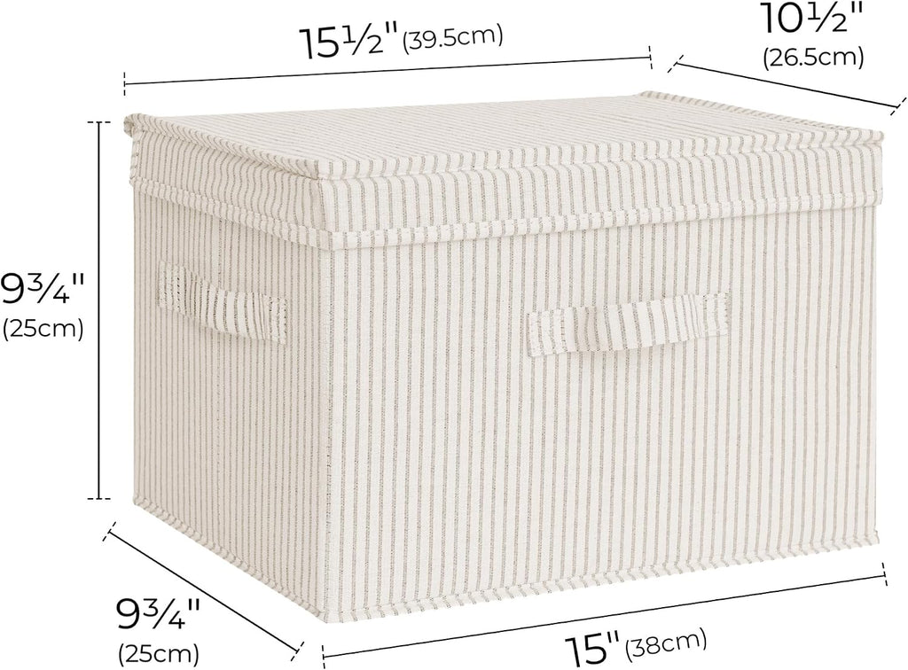 Fabric Storage Bins with Lid, Decorative Storage Boxes for Shelves, Stackable Closet Organizer Basket with Handles