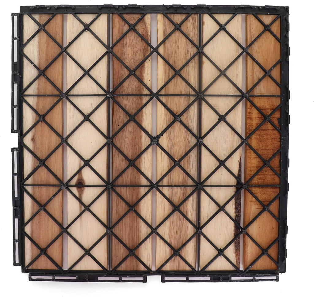 Deck Tiles - Patio Pavers - Acacia Wood Outdoor Flooring - Interlocking Patio Tiles - 12"x12" (10 Pack) - Natural