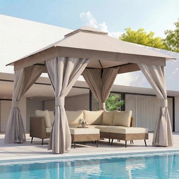 Gazebo 10x10ft, Heavy Duty Patio Gazebo with Expansion Bolts, Party Canopy Tent with Double Roofs