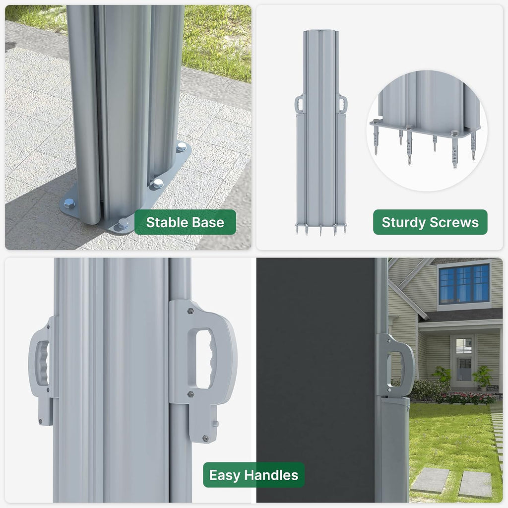 276"x71" Retractable Double Side Awning Patio Privacy Screen, Grey | Patio Folding Privacy Divider,Full Aluminum