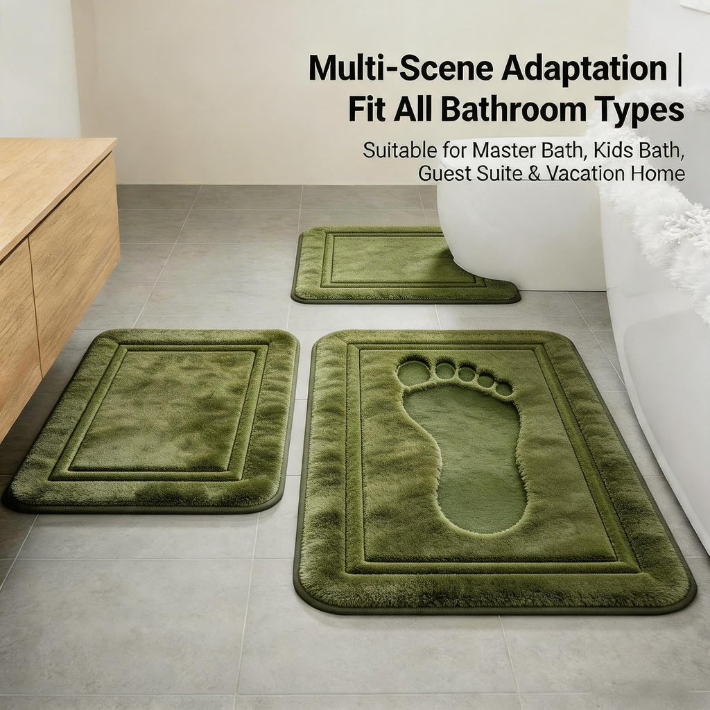 Bathroom Rugs Set Memory Foam Mats Non-Slip Bath Rug Set 3 Piece,Washable Bathroom Mats,Absorbent Shaggy Rug Super