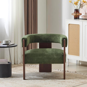 Boucle Upholstered Accent Chair, Modern Barrel Armchair with Wooden Legs, Comfy Lounge Chair Bedroom Office, Soft