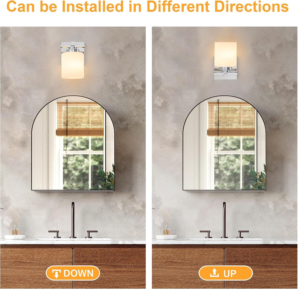 Bathroom Light Fixtures Over Mirror, Vanity Lights Wall Sconces with Milky White Glass Shades, E26 Socket (Bulbs Not